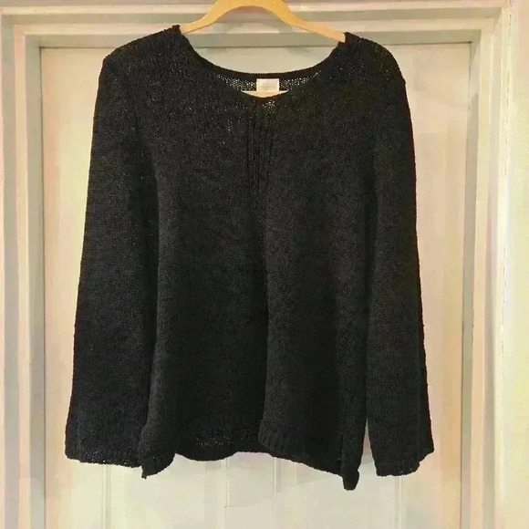 Chicos Womens Relaxed Mesh Knit Tunic Sweater Bell Sleeves Black Size Small - Picture 1 of 10